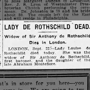 Obituary for LADY DE ROTHSCHILD